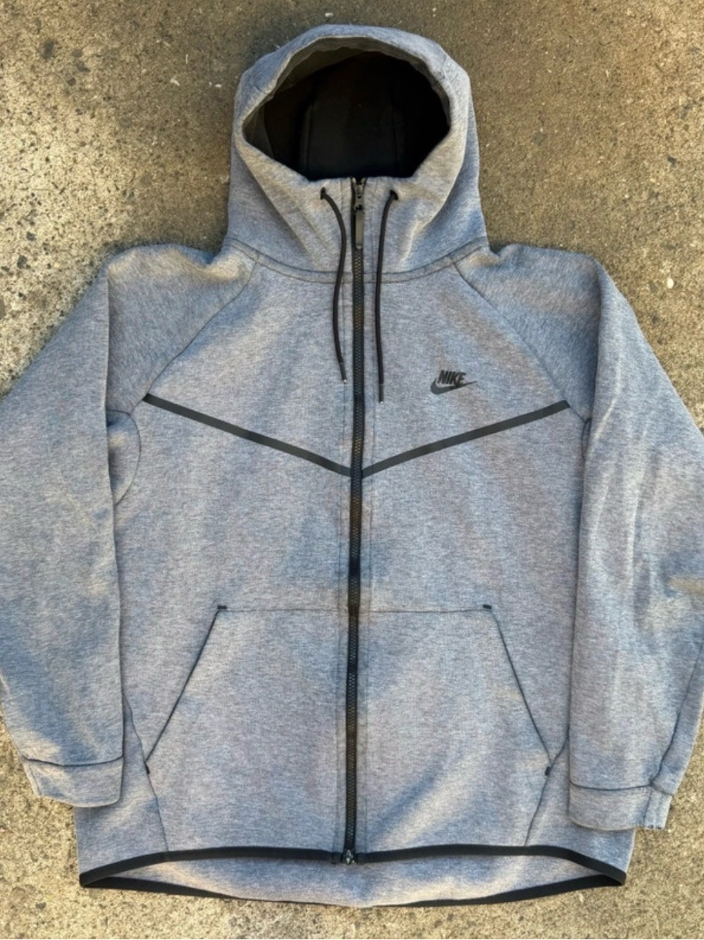 Nike Gray Full-Zip Hooded Performance Jacket with Chevron Accents